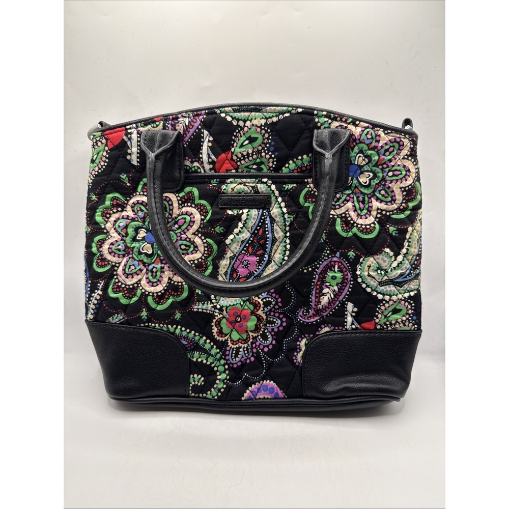 Vera Bradley Quilted Paisley Satchel Top Handle Bag Black No Top Strap